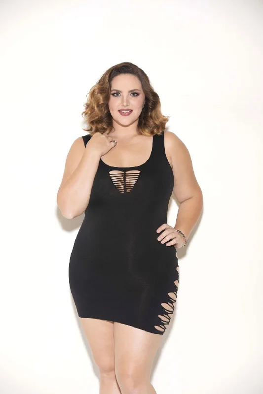 Seamless Cut Out Mini Dress - Queen Size - Black Stylish Short-Sleeve Mini Dress
