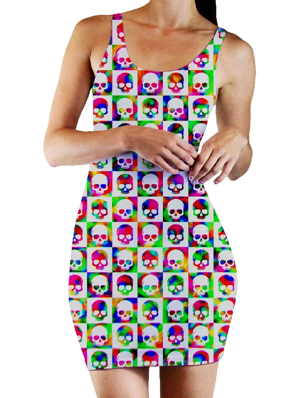Skull Fam Green Bodycon Mini Dress Fashionable Mini Dress with Slits