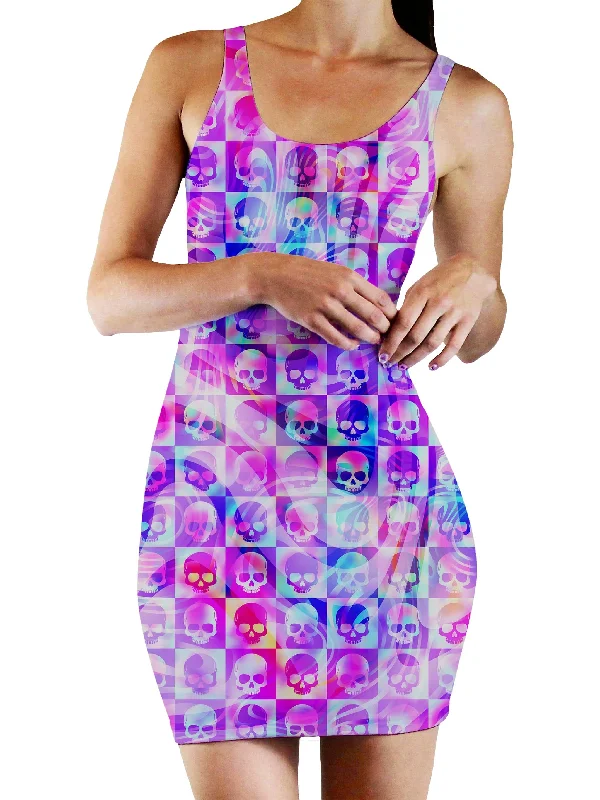 Skull Fam Pink Bodycon Mini Dress Stylish Plaid Mini Dress