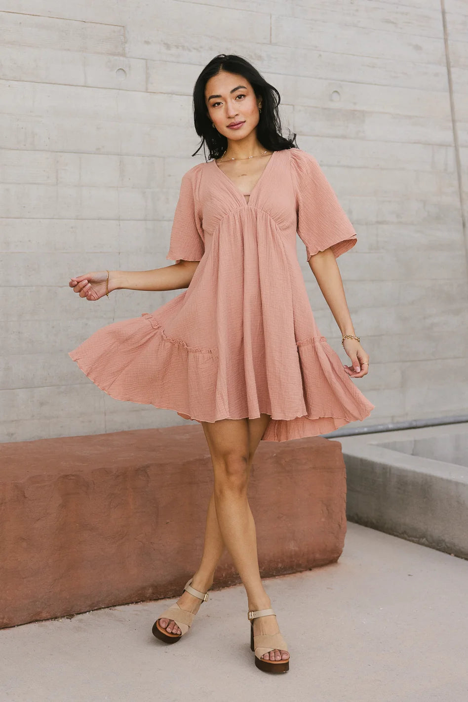 Slow It Down Mini Dress in Terracotta - FINAL SALE Comfortable Polka Dot Mini Dress