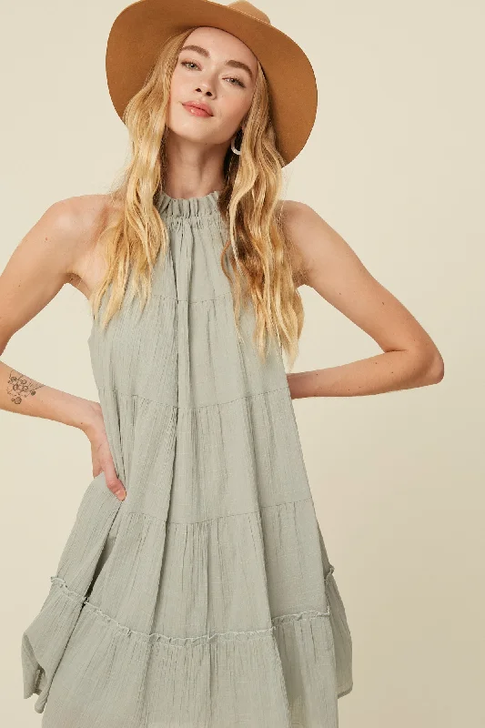 Maya Halter Neck Mini Dress Cozy Wraparound Mini Dress