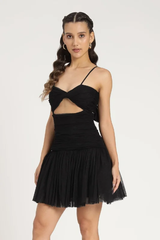 Theodora Mini Dress in Black Elegant Off-Shoulder Dress Mini