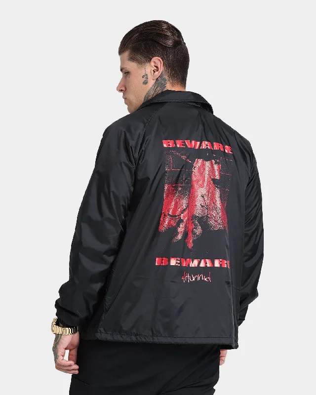 4HUNNID Beware of the Dog Jacket Black Boat Neck Shawl Collar Notched Collar