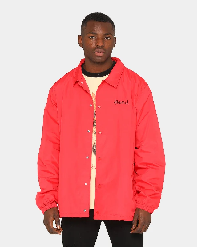 4Hunnid Men's Free the Homies Coach Jacket Red Herringbone Jacket Checkered Jacket Solid Jacket