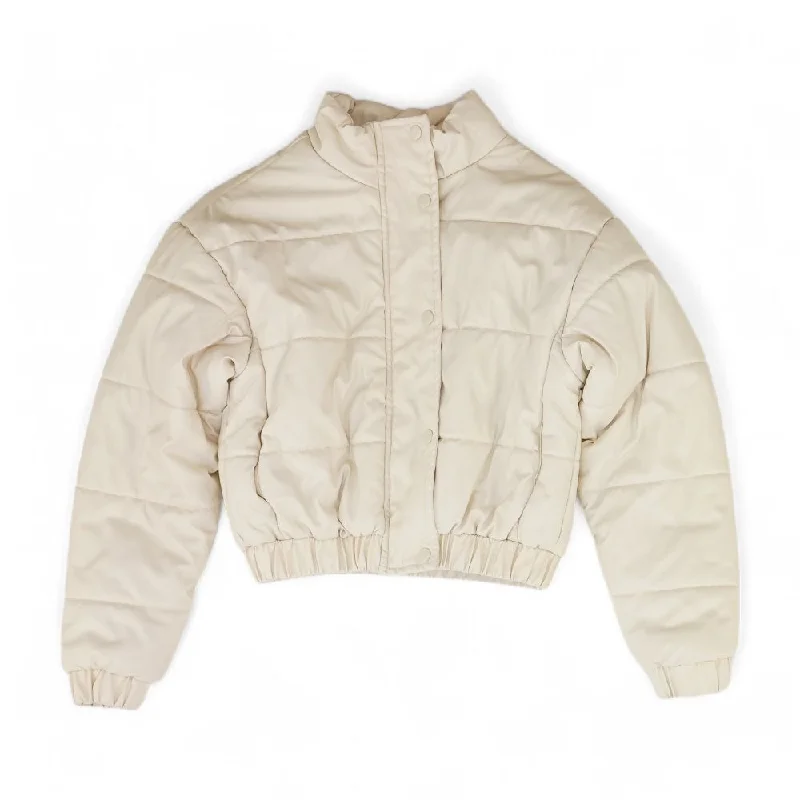 Beige Solid Puffer Jacket Embroidered Jacket Appliqued Jacket Beaded Jacket