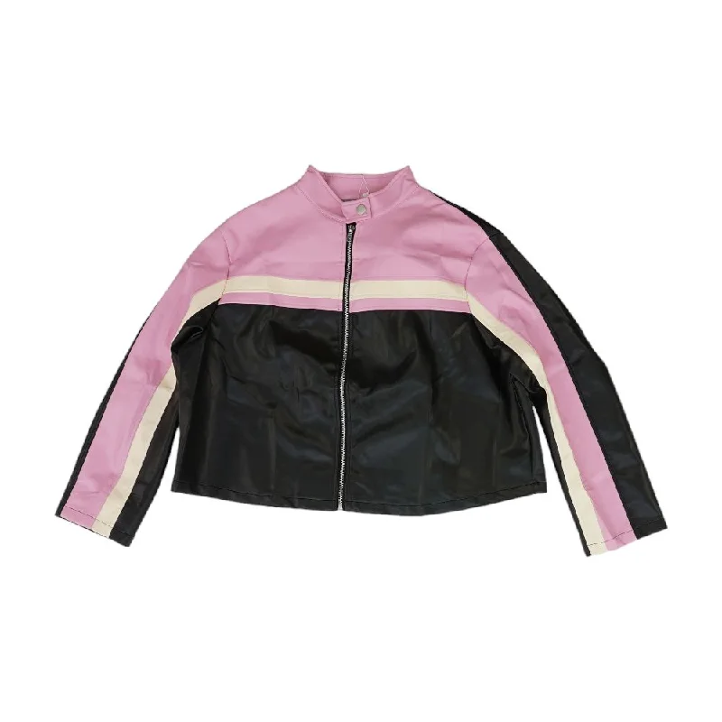 Black Color Block Faux Leather Jacket Nylon Fabric Polyester Fabric Spandex Fabric