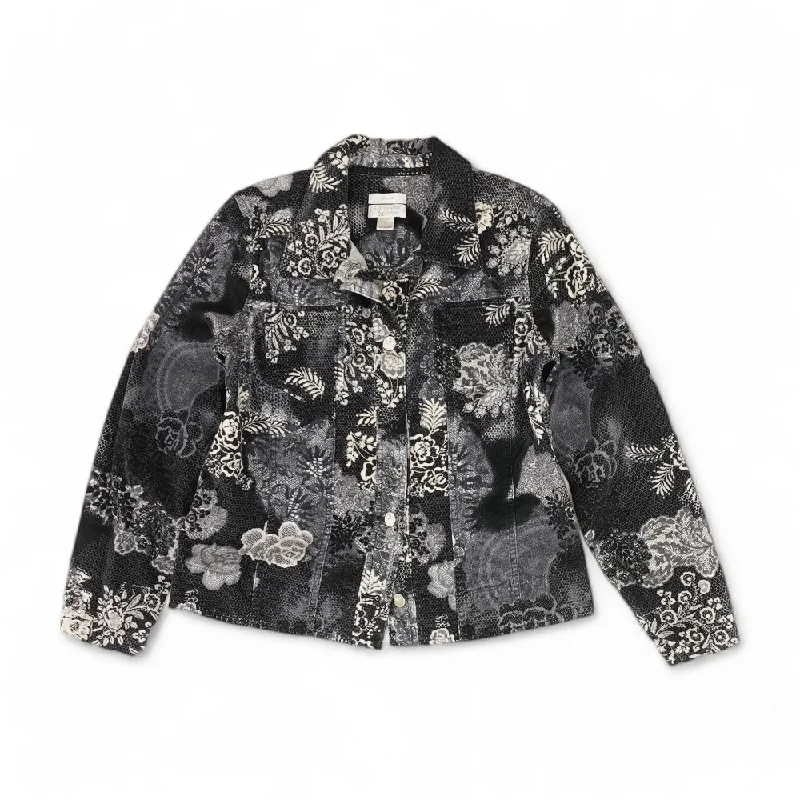 Black Floral Lightweight Jacket Hoodie Zip-Up Jacket Button-Up Jacket