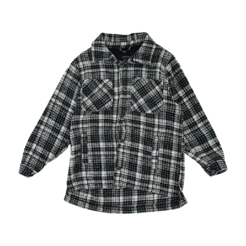 Black Plaid Lightweight Jacket Tiered Jacket Buttoned Jacket Zippered Jacket