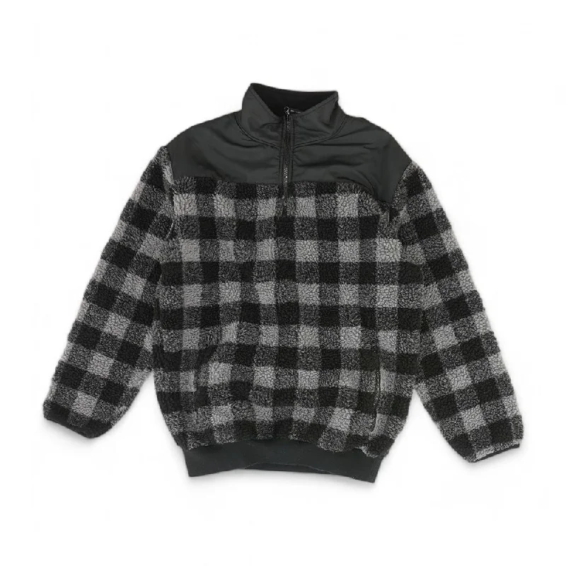 Black Plaid Lightweight Jacket Knit Fabric Woven Fabric Fleece Fabric