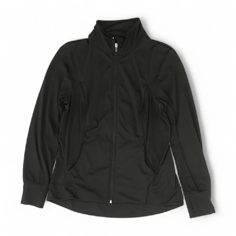 Black Solid Active Jacket Tiered Jacket Buttoned Jacket Zippered Jacket
