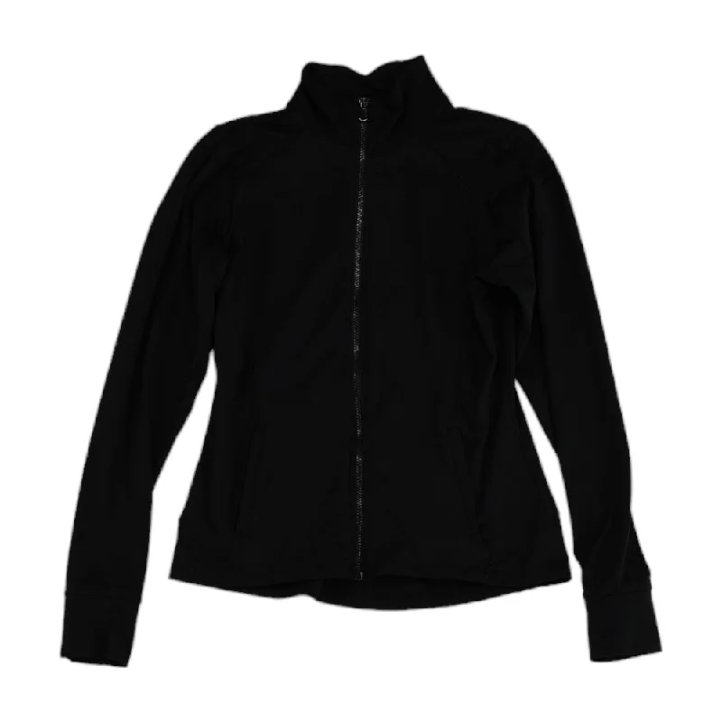 Black Solid Active Jacket Snapped Jacket Toggled Jacket Drawstring Jacket