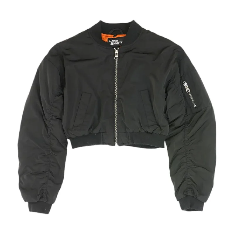 Black Solid Bomber Jacket Tailored Jacket Straight Jacket A-Line Jacket