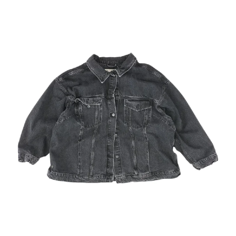 Black Solid Denim Jacket One-Shoulder Jacket Off-the-Shoulder Jacket Asymmetrical Jacket