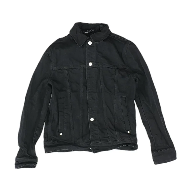 Black Solid Denim Jacket Bomber Jacket Anorak Windbreaker