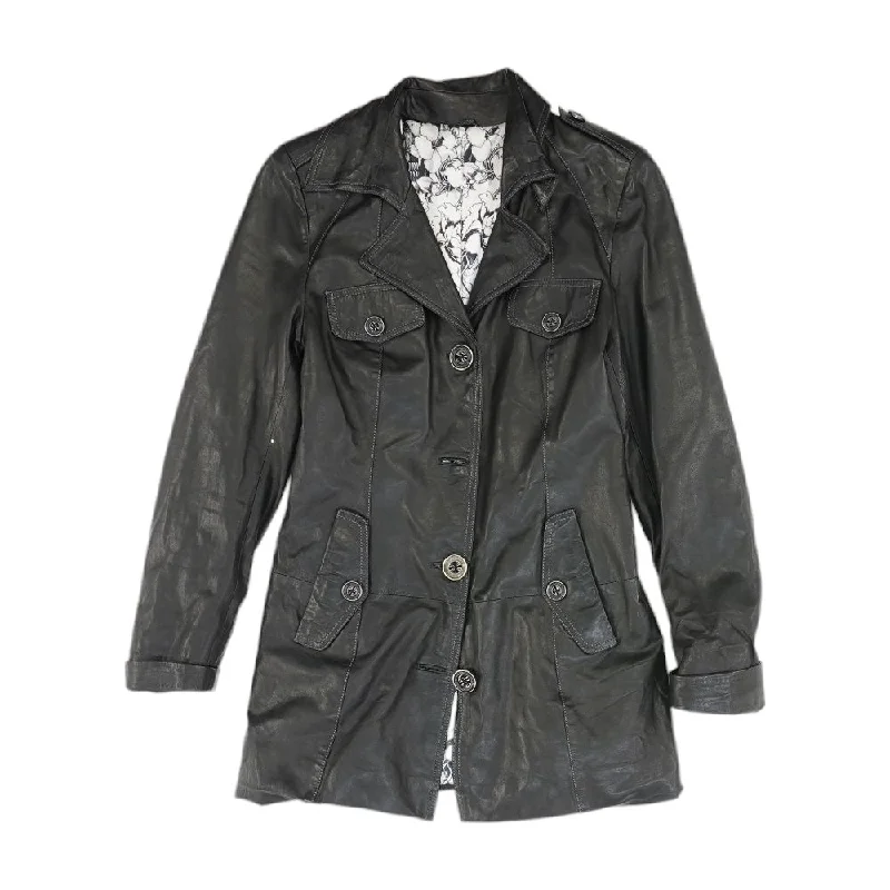 Black Solid Faux Leather Jacket Notch Collar Jacket Peter Pan Collar Jacket Cowl Neck Jacket