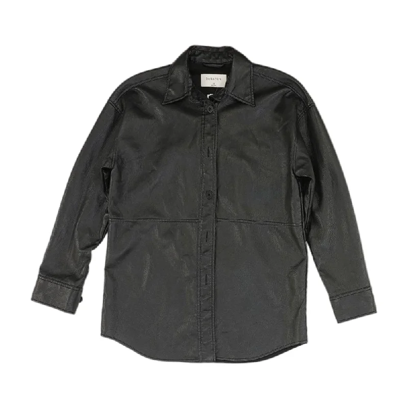 Black Solid Faux Leather Jacket Herringbone Jacket Checkered Jacket Solid Jacket