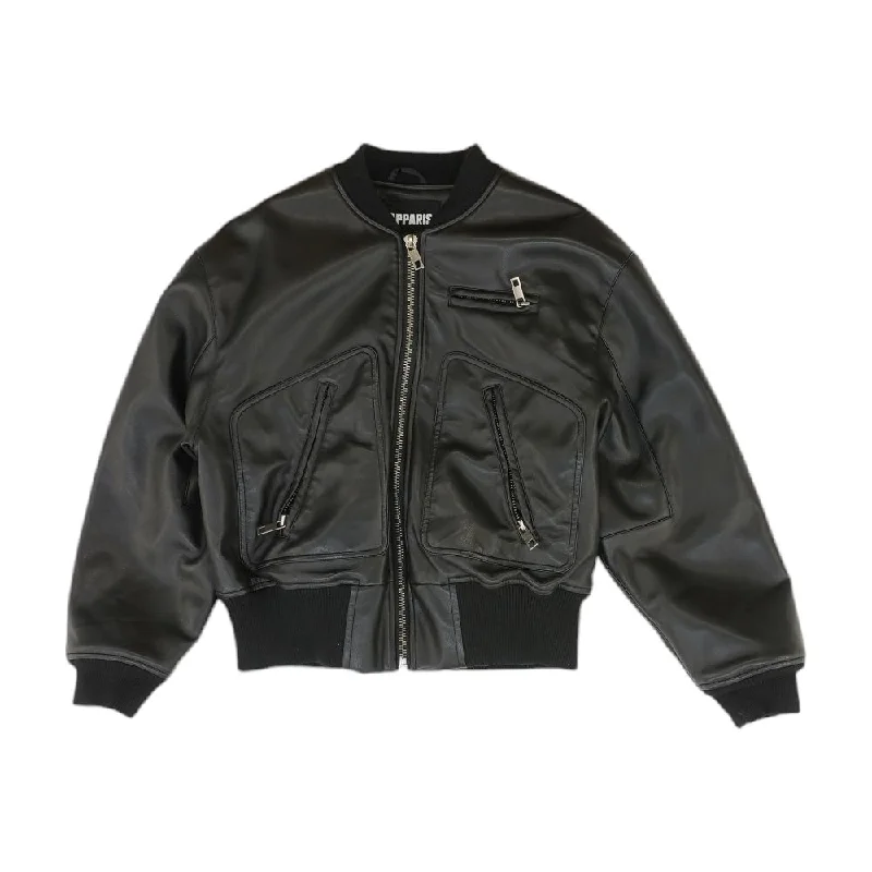 Black Solid Faux Leather Jacket Herringbone Jacket Houndstooth Jacket Plaid Jacket