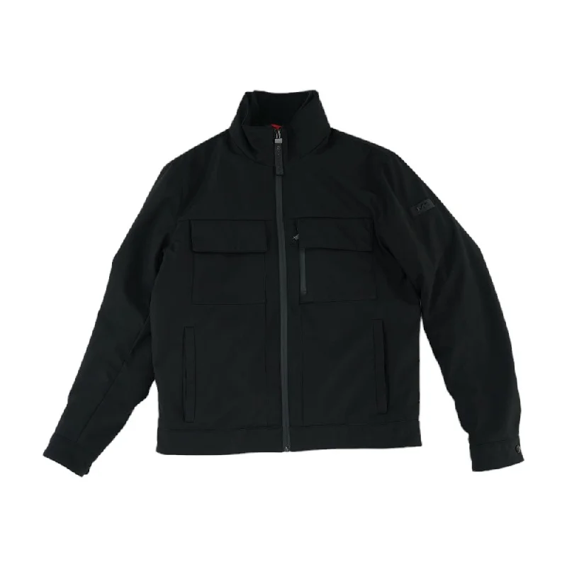 Black Solid Jacket Knit Fabric Woven Fabric Fleece Fabric