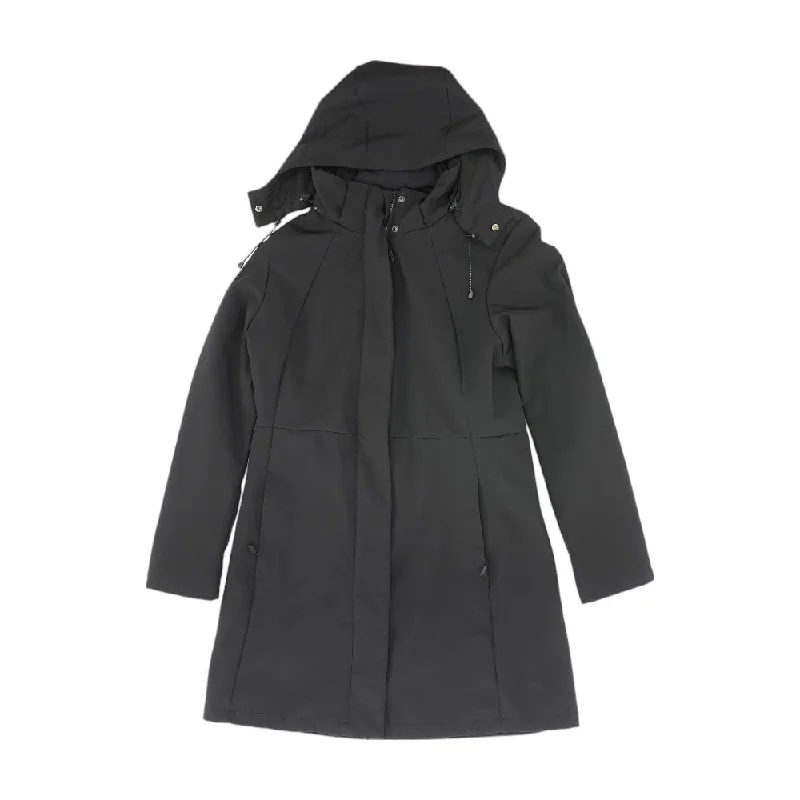 Black Solid Jacket Snapped Jacket Toggled Jacket Drawstring Jacket
