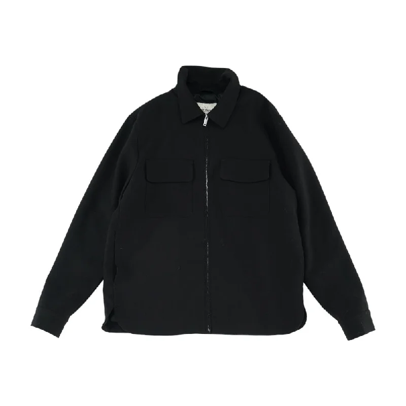 Black Solid Jacket Knit Fabric Woven Fabric Fleece Fabric