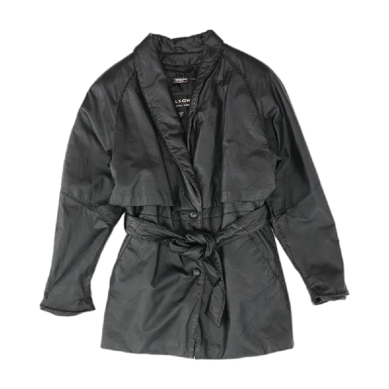 Black Solid Leather Jacket Nylon Fabric Polyester Fabric Spandex Fabric