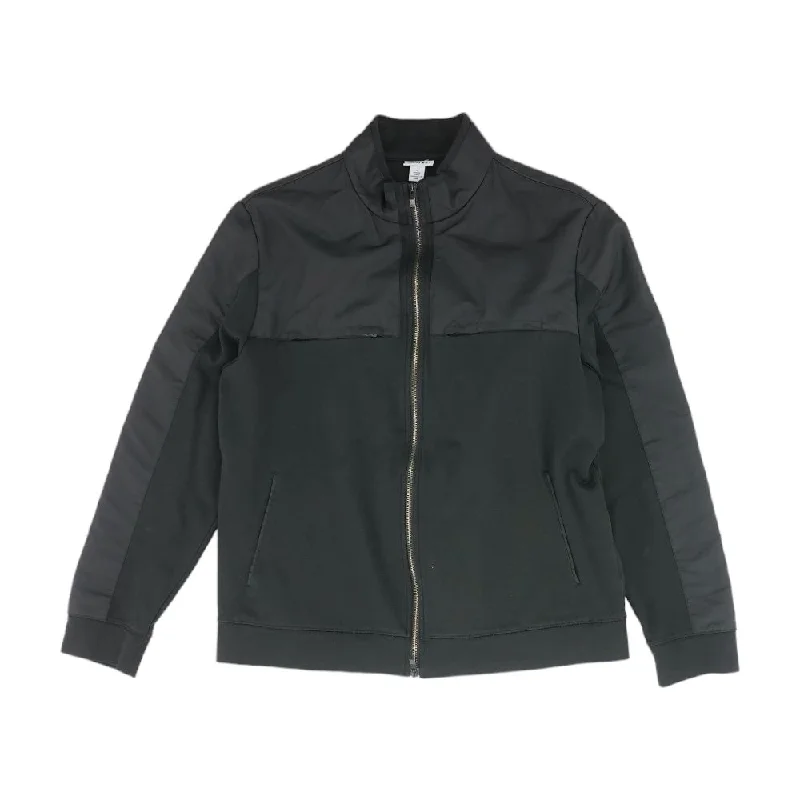 Black Solid Lightweight Jacket Front Pockets Side Pockets Patch Pockets