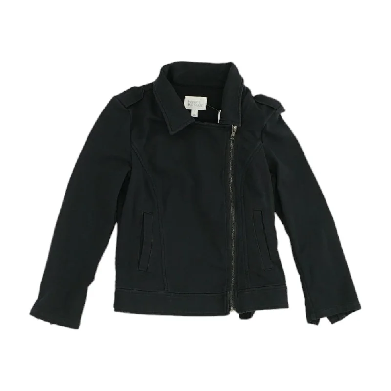 Black Solid Lightweight Jacket Zip Front Button Front Snap Front