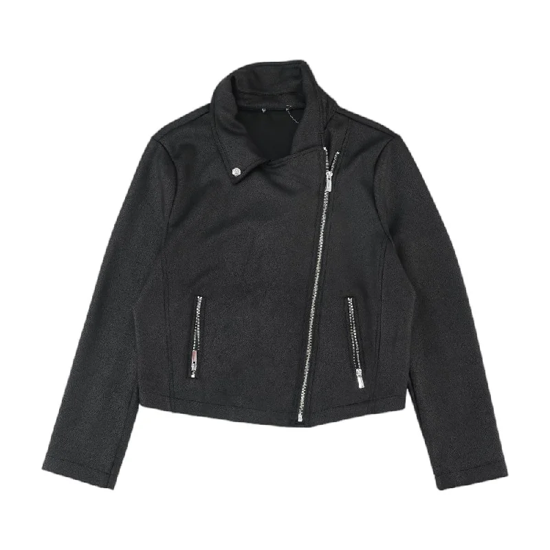 Black Solid Lightweight Jacket Welt Pockets Slit Pockets Flap Pockets