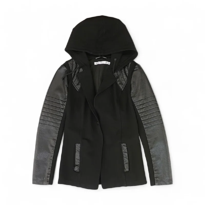 Black Solid Lightweight Jacket Front Pockets Side Pockets Patch Pockets