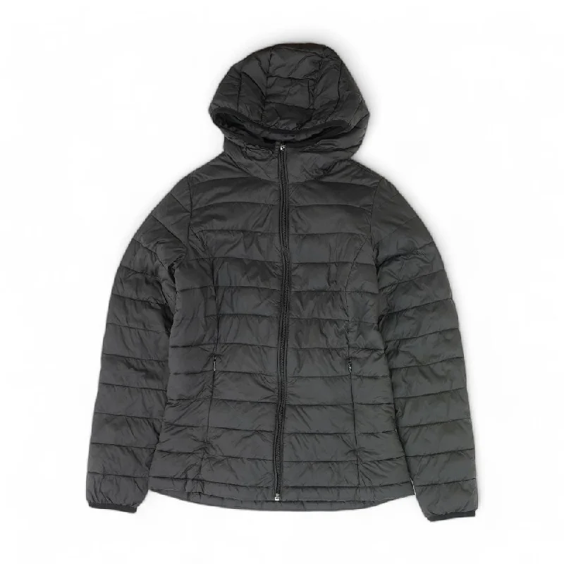Black Solid Puffer Jacket Elasticated Jacket Padded Jacket Insulated Jacket