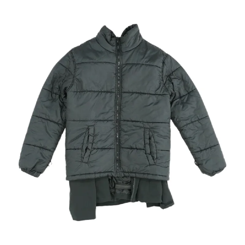 Black Solid Puffer Jacket Front Pockets Side Pockets Patch Pockets