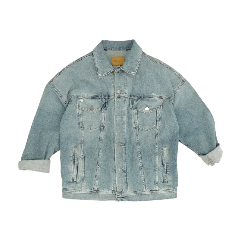 Blue Solid Denim Jacket Embroidered Jacket Appliqued Jacket Beaded Jacket