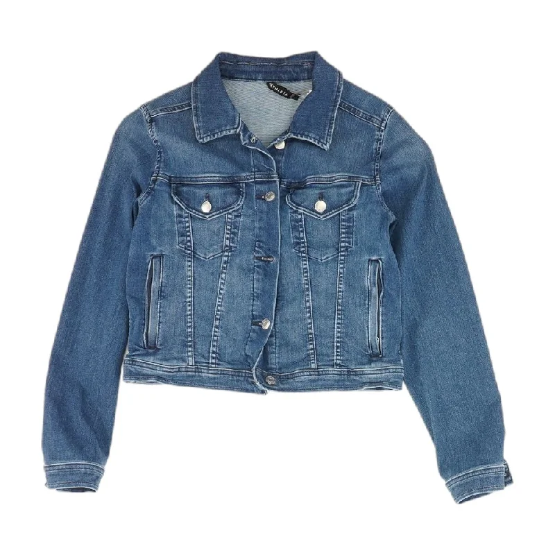 Blue Solid Denim Jacket Anorak Shell Jacket Lightweight Jacket