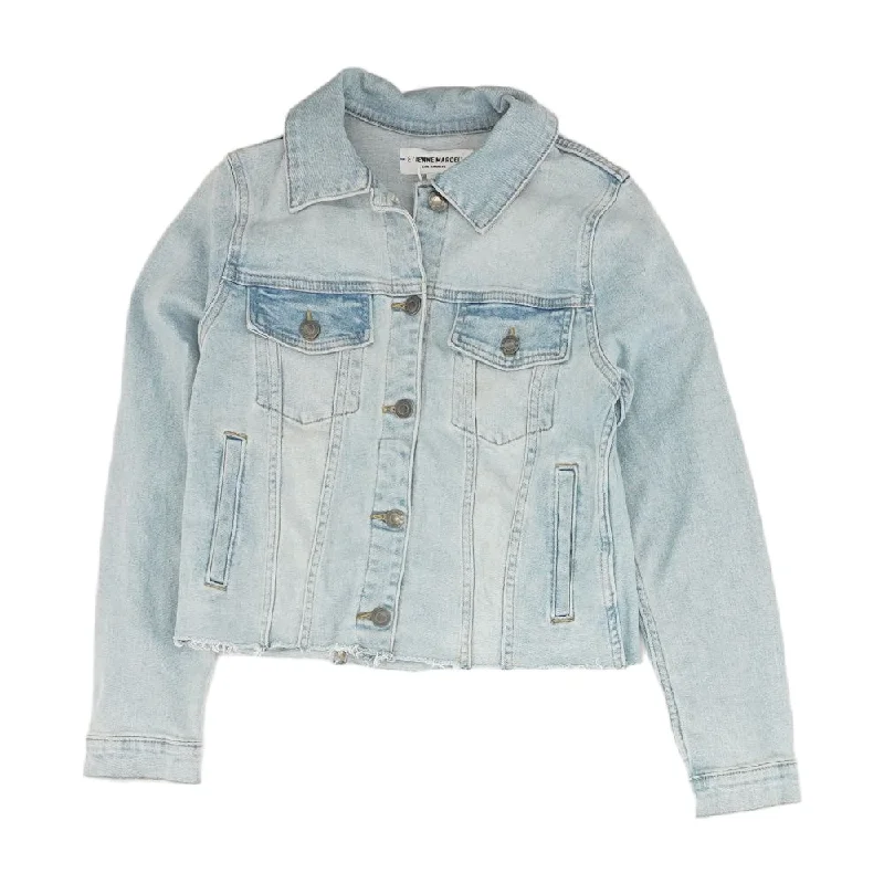 Blue Solid Denim Jacket Jacket Blazer Coat