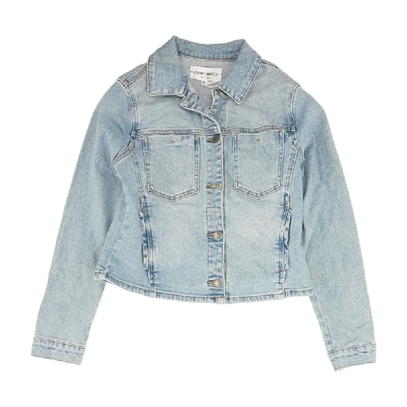 Blue Solid Denim Jacket Nylon Fabric Polyester Fabric Spandex Fabric