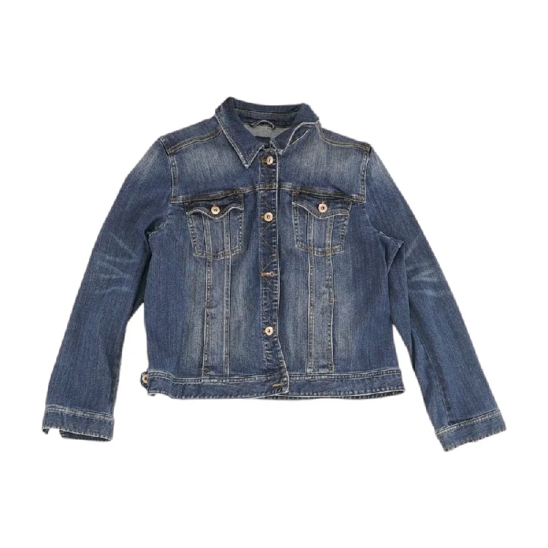 Blue Solid Denim Jacket Notch Collar Jacket Peter Pan Collar Jacket Cowl Neck Jacket