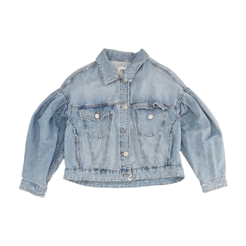 Blue Solid Denim Jacket One-Shoulder Jacket Off-the-Shoulder Jacket Asymmetrical Jacket