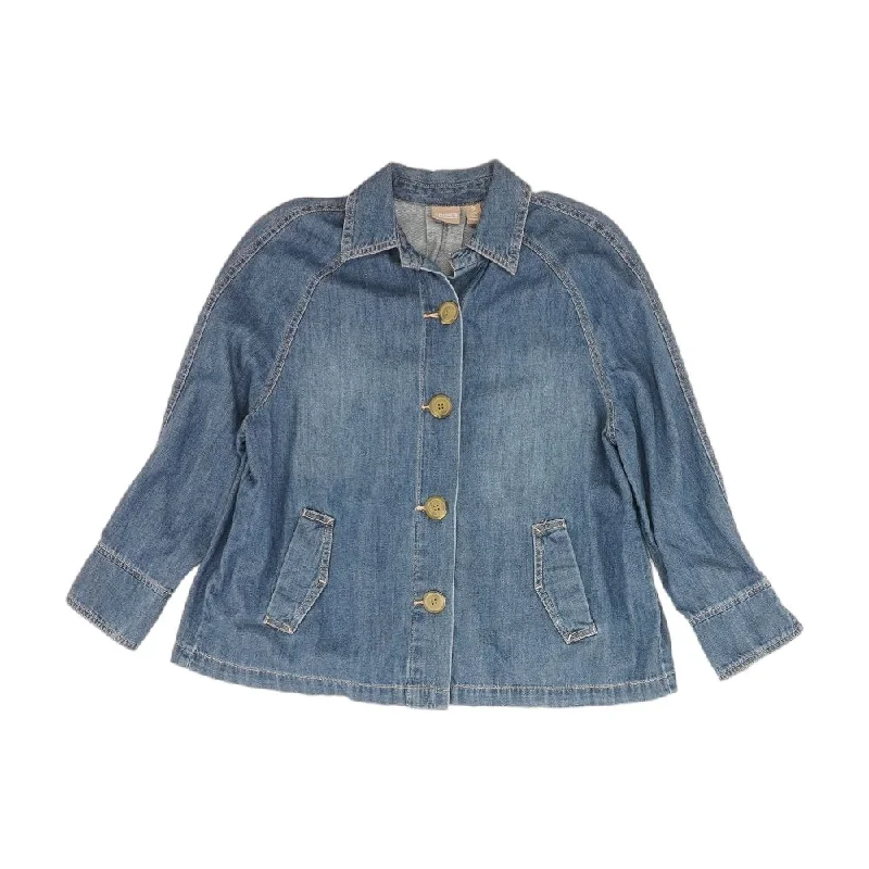 Blue Solid Denim Jacket Satin Fabric Silk Fabric Chiffon Fabric