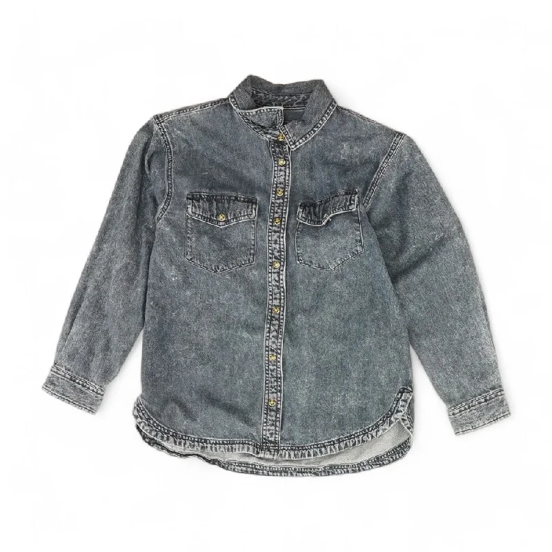 Blue Solid Denim Jacket Belted Jacket Elasticated Jacket Padded Jacket