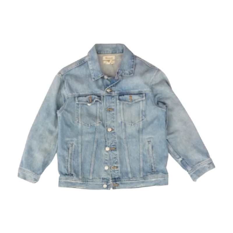 Blue Solid Denim Jacket Oversized Jacket Tailored Jacket Straight Jacket