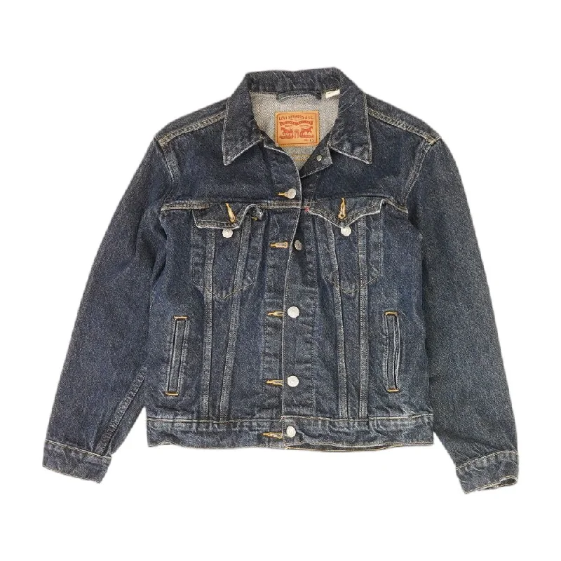 Blue Solid Denim Jacket Elasticated Jacket Padded Jacket Insulated Jacket