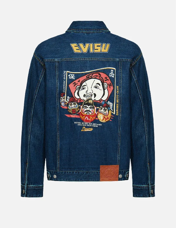 Godhead Flag and Daruma Embroidered Denim Jacket Rayon Jacket Velvet Jacket Corduroy Jacket