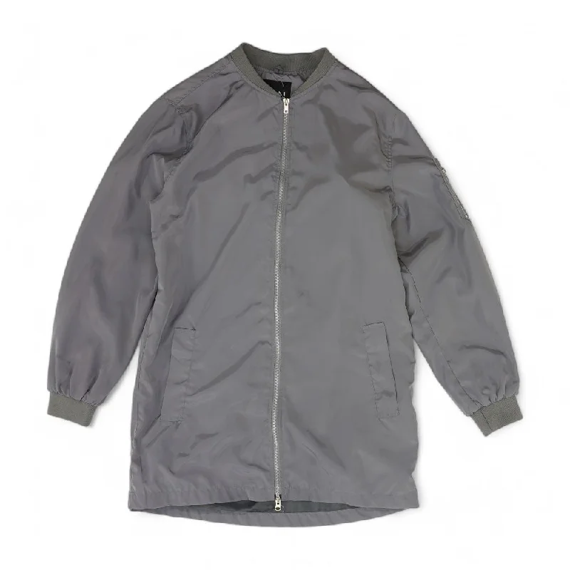 Gray Solid Bomber Jacket Knit Jacket Woven Jacket Fleece Jacket