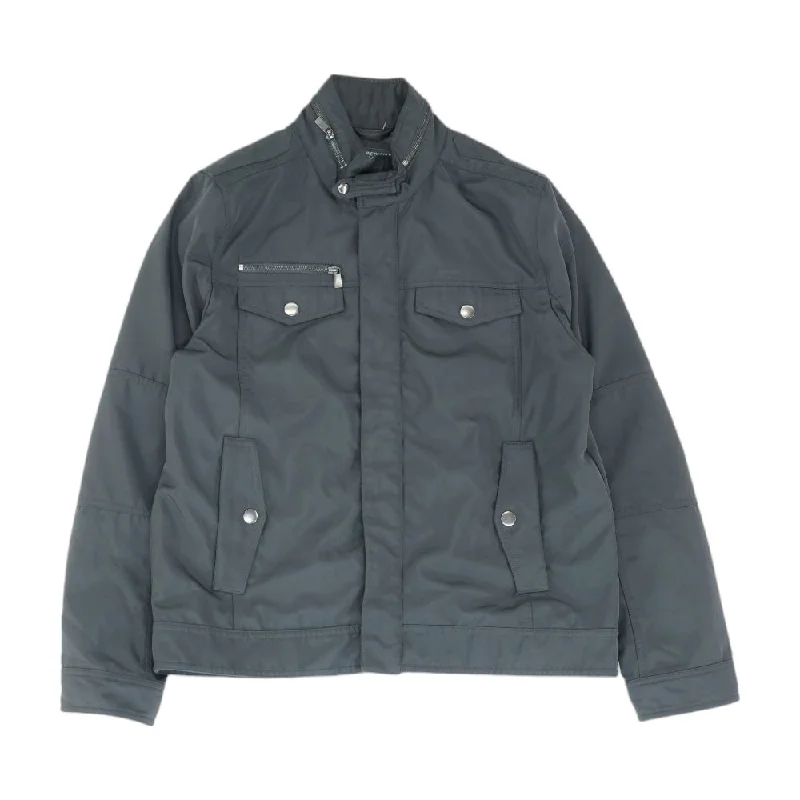 Gray Solid Lightweight Jacket Zippered Front Buttoned Front Snap Front
