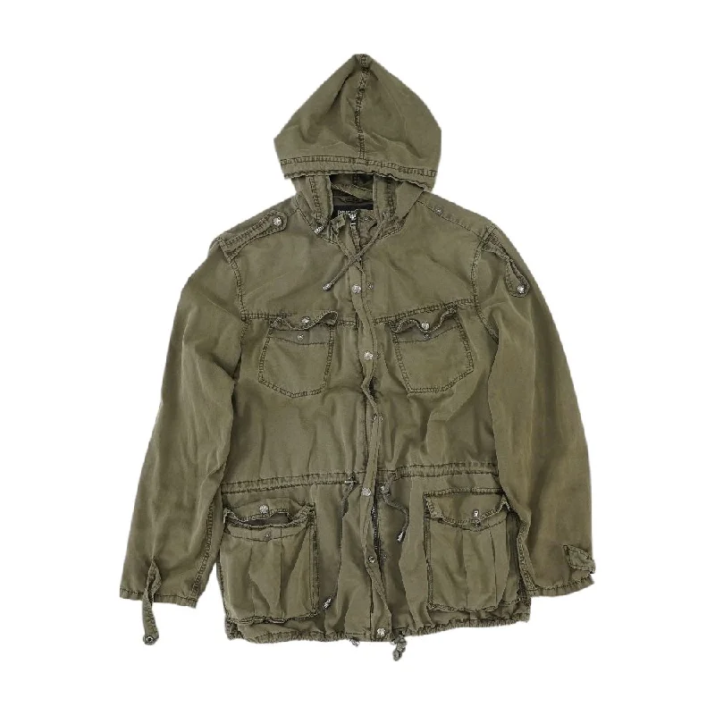 Green Solid Jacket Welt Pockets Slit Pockets Flap Pockets