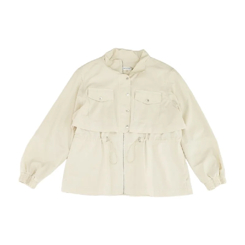 Ivory Solid Jacket Zip Front Button Front Snap Front