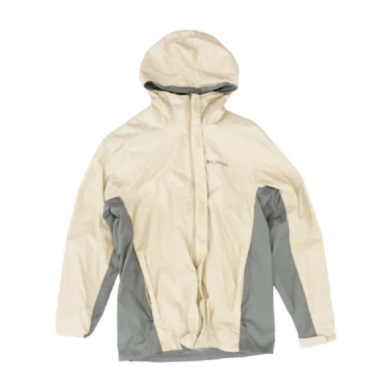 Khaki Solid Rain Jacket Zip Front Button Front Snap Front