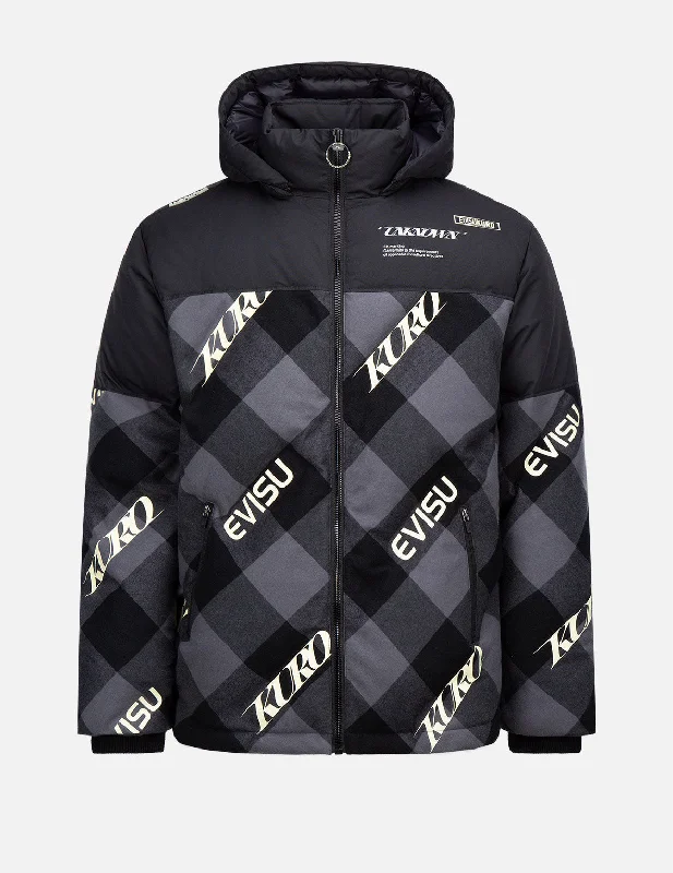 Logo Print Plaid Down Jacket Bomber Jacket Anorak Windbreaker