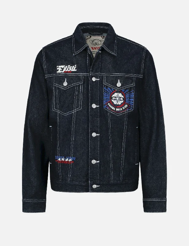 Motorcycle Daruma Embroidered Denim Jacket Mesh Jacket Canvas Jacket Denim Jacket