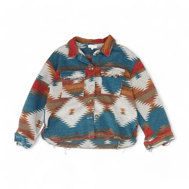 Multi Graphic Jacket A-Line Jacket Boat Neck Shawl Collar